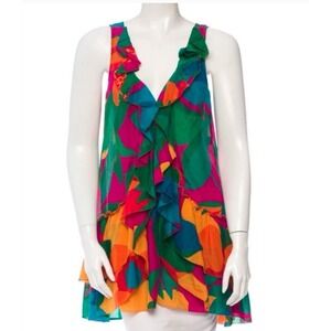 Diane Von Furstenburg Print Cotton Silk Blend Swimsuit Cover-Up Dress Size Small